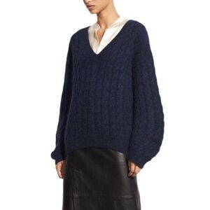 Vince Cable Knit Sweater Blue Oversized V Neck Mohair Alpaca Blend Pullover